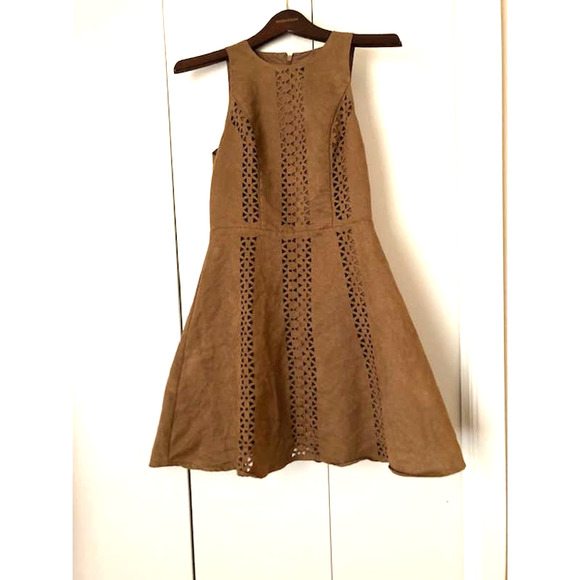 Mossimo Brown Faux-Suede Dress - Cut Out Pattern Dress - XS - Picture 2 of 9
